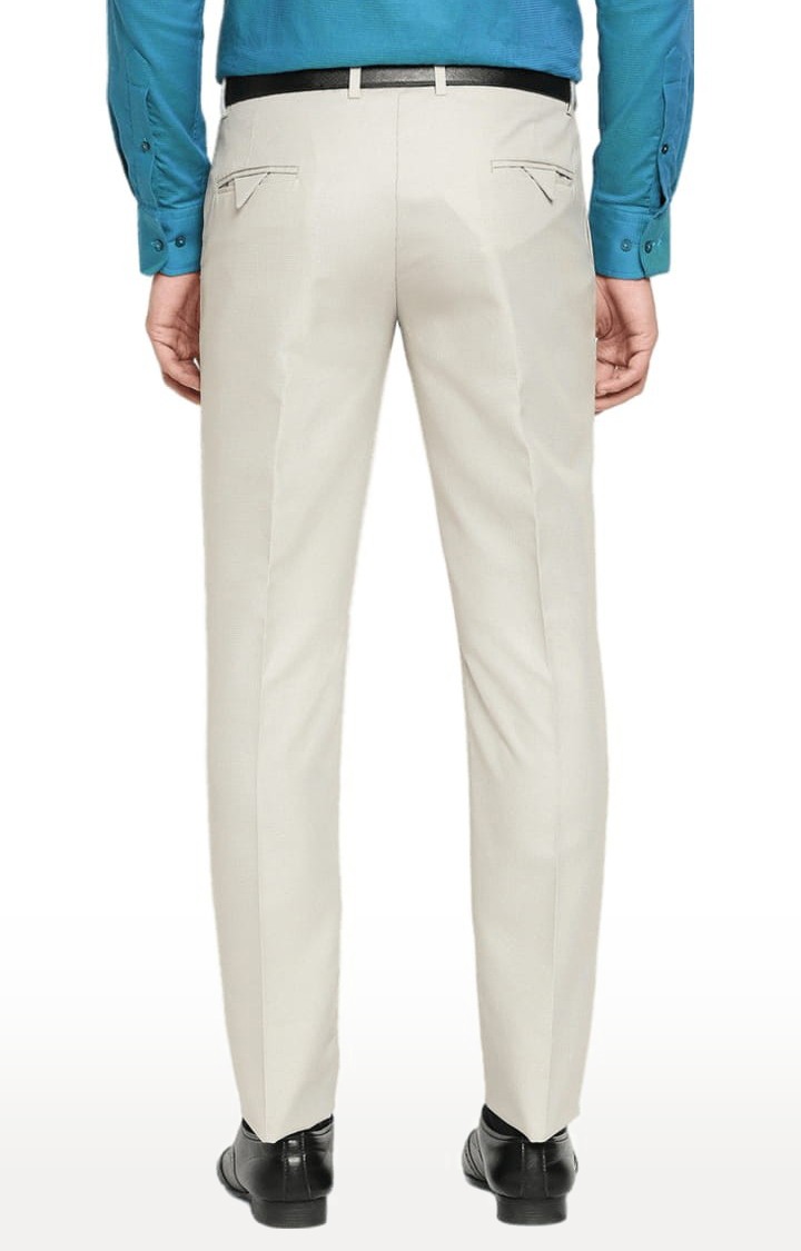 Men's Beige Polyester Solid Formal Trousers