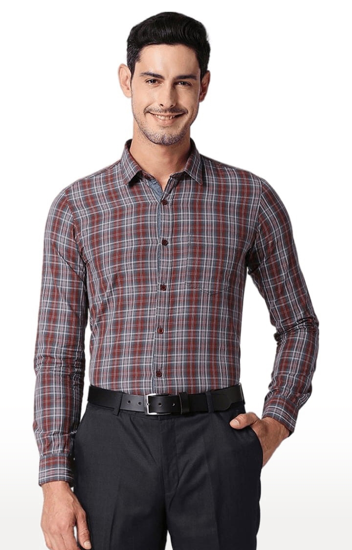 SOLEMIO | Men's Brown Cotton Checked Formal Shirt 0