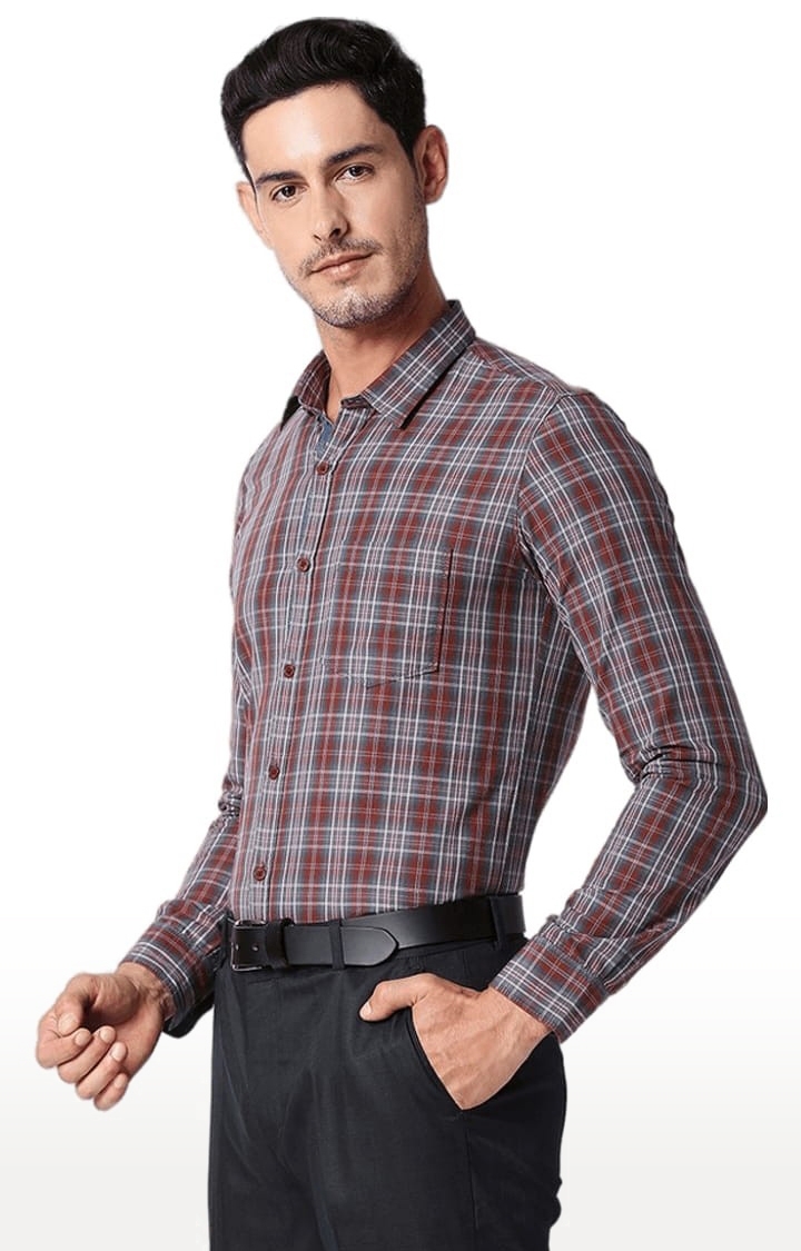 SOLEMIO | Men's Brown Cotton Checked Formal Shirt 2