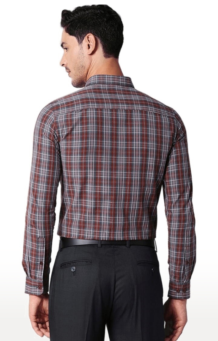 SOLEMIO | Men's Brown Cotton Checked Formal Shirt 3