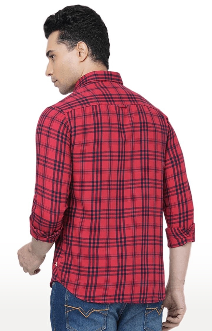 SOLEMIO | Men's Red Cotton Checked Casual Shirt 3