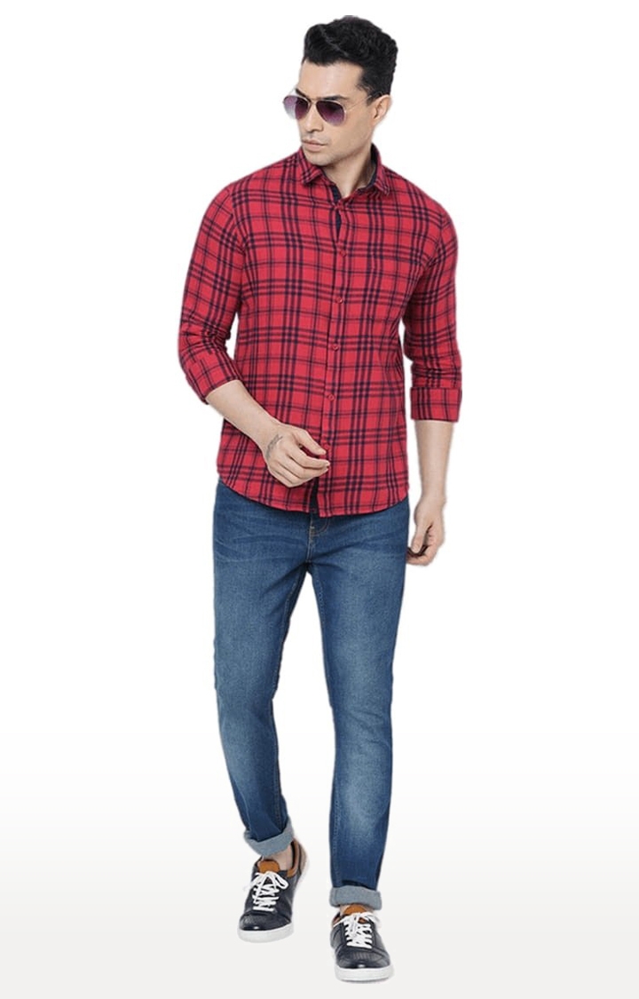 SOLEMIO | Men's Red Cotton Checked Casual Shirt 1