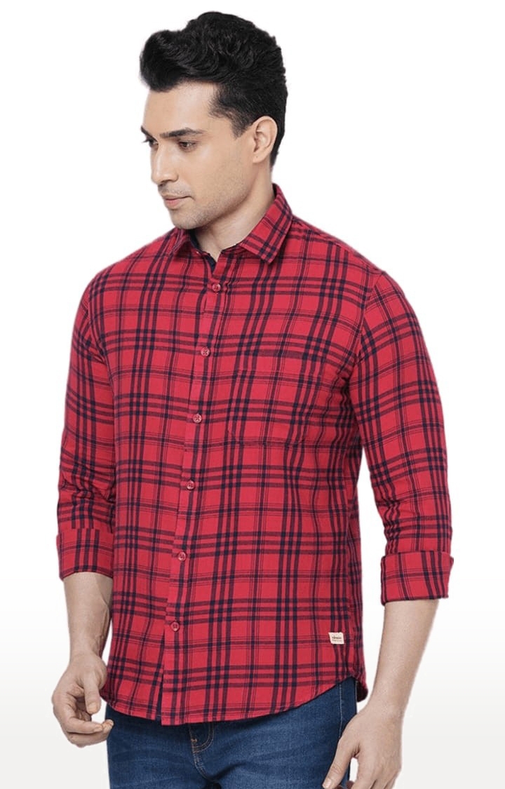 SOLEMIO | Men's Red Cotton Checked Casual Shirt 2