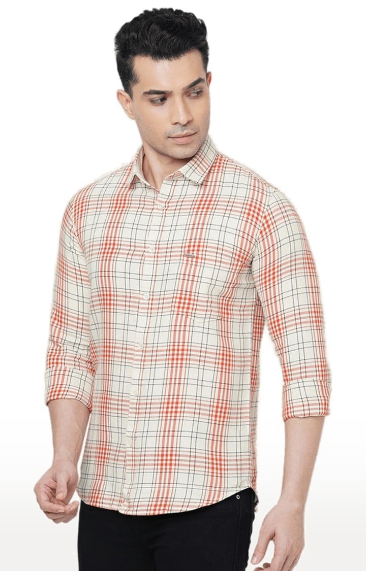 SOLEMIO | Men's Beige Cotton Checked Casual Shirt 2