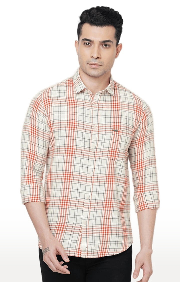 SOLEMIO | Men's Beige Cotton Checked Casual Shirt 0