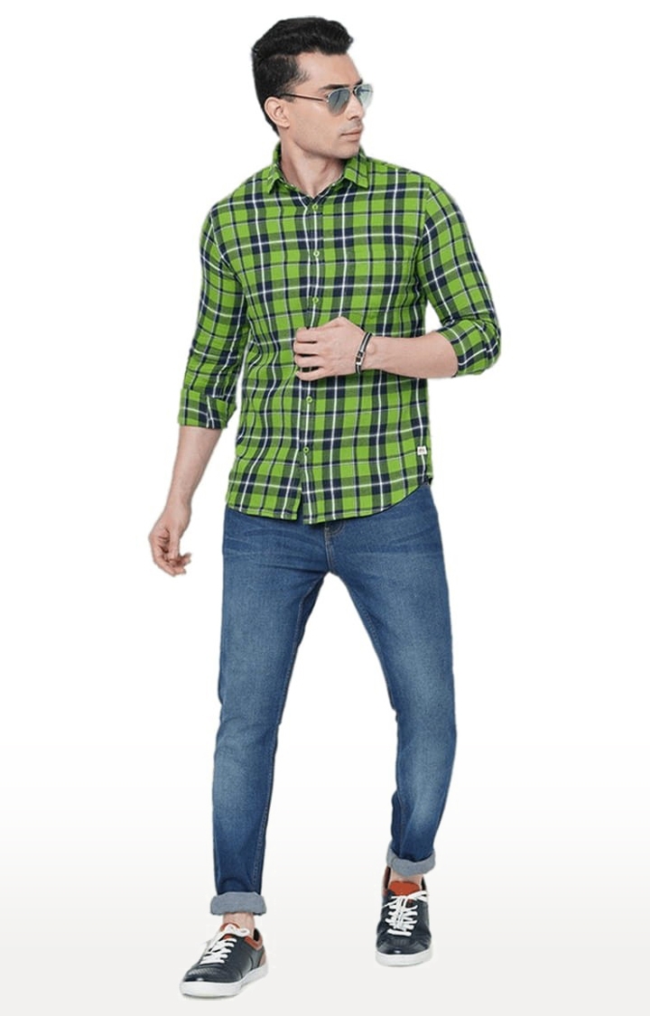 SOLEMIO | Men's Green Cotton Checked Casual Shirt 1