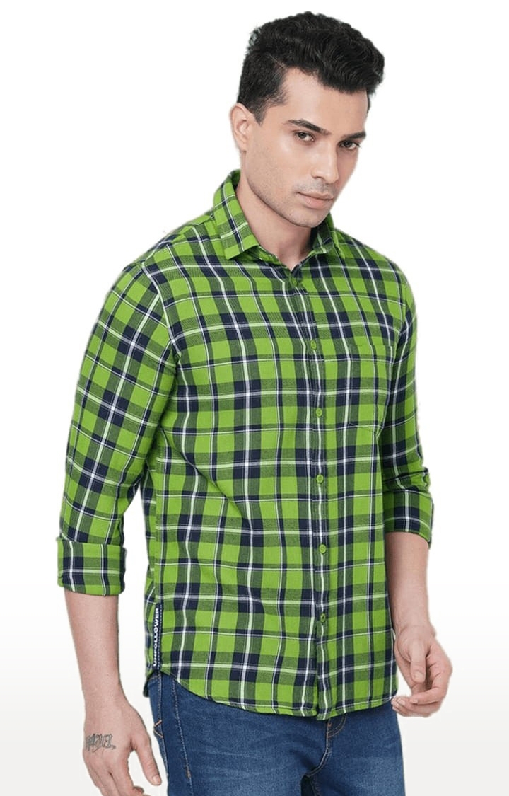 SOLEMIO | Men's Green Cotton Checked Casual Shirt 2