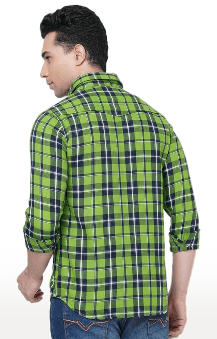 SOLEMIO | Men's Green Cotton Checked Casual Shirt 3