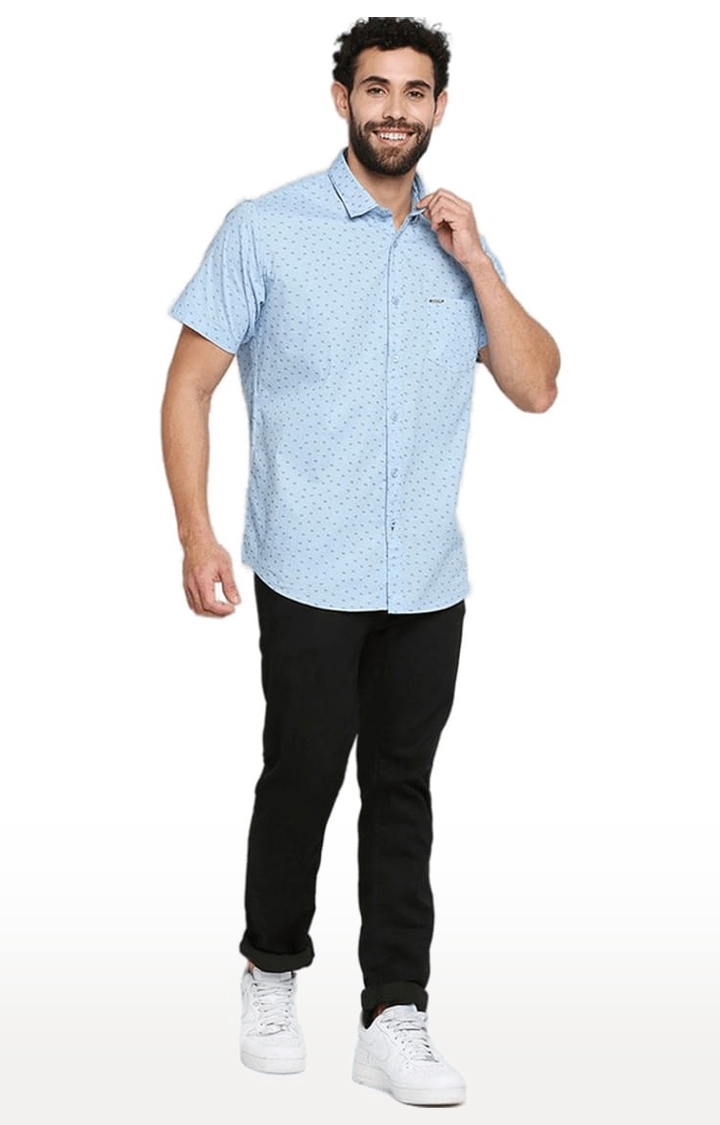 SOLEMIO | Men's Blue Cotton Printed Casual Shirt 1