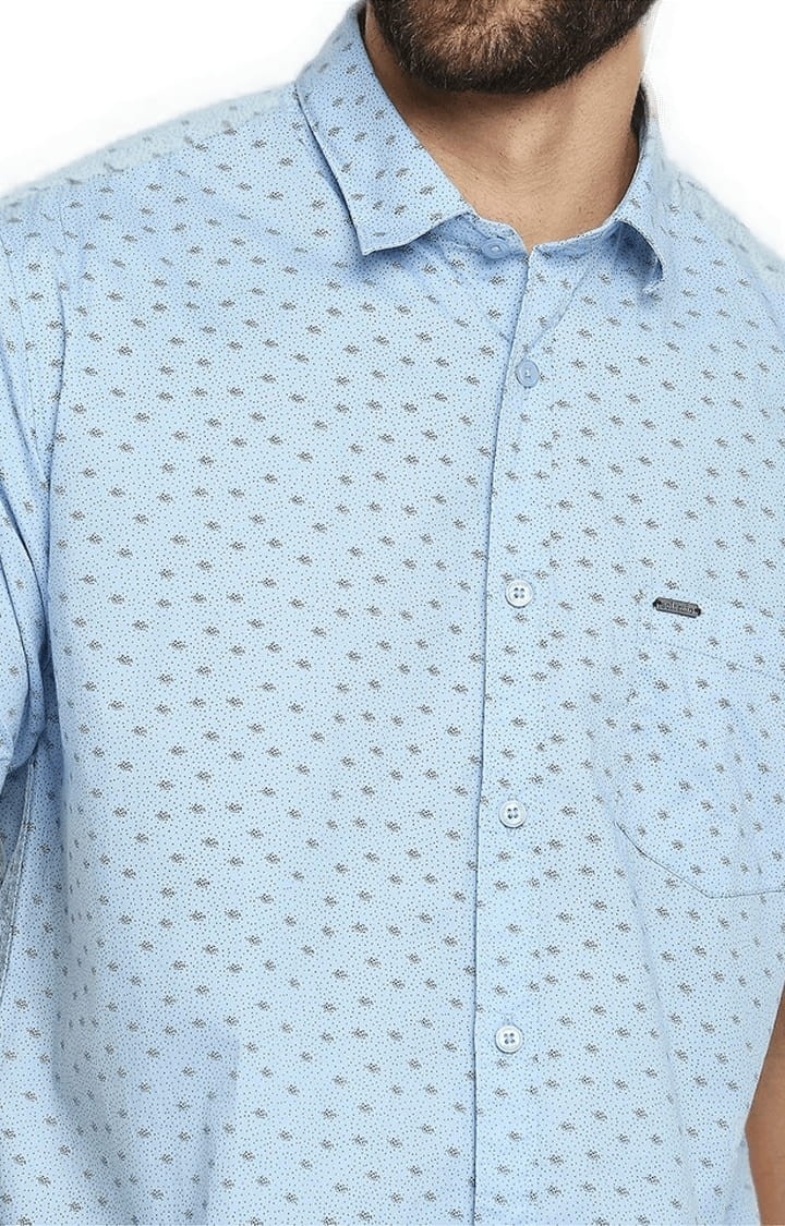 SOLEMIO | Men's Blue Cotton Printed Casual Shirt 3