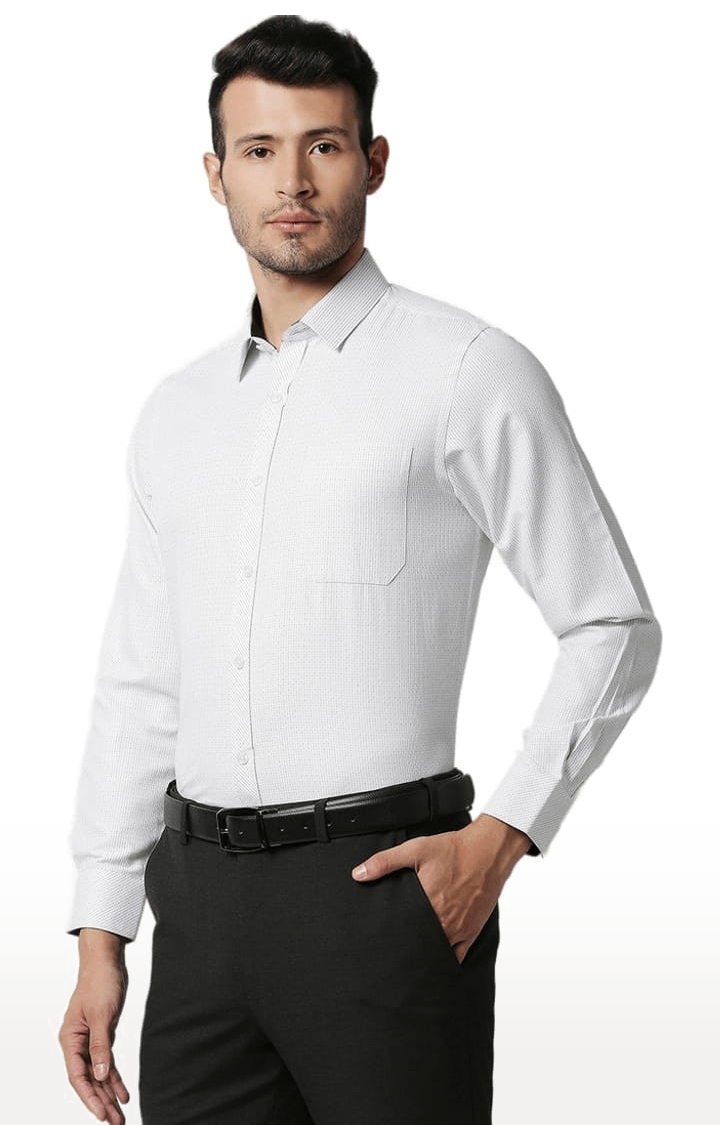 SOLEMIO | Men's White Cotton Striped Formal Shirt 2