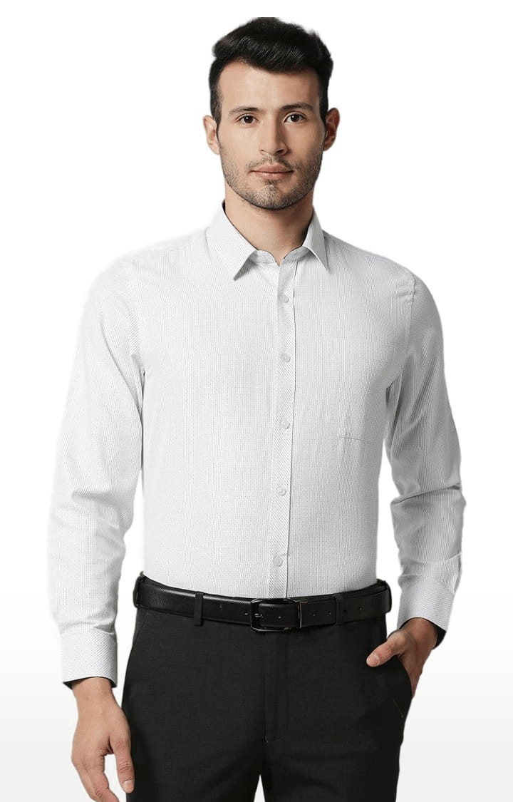 SOLEMIO | Men's White Cotton Striped Formal Shirt 0