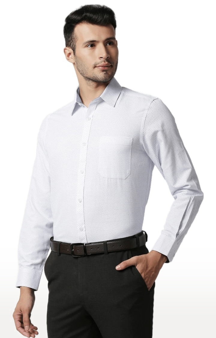 SOLEMIO | Men's White Cotton Printed Formal Shirt 2