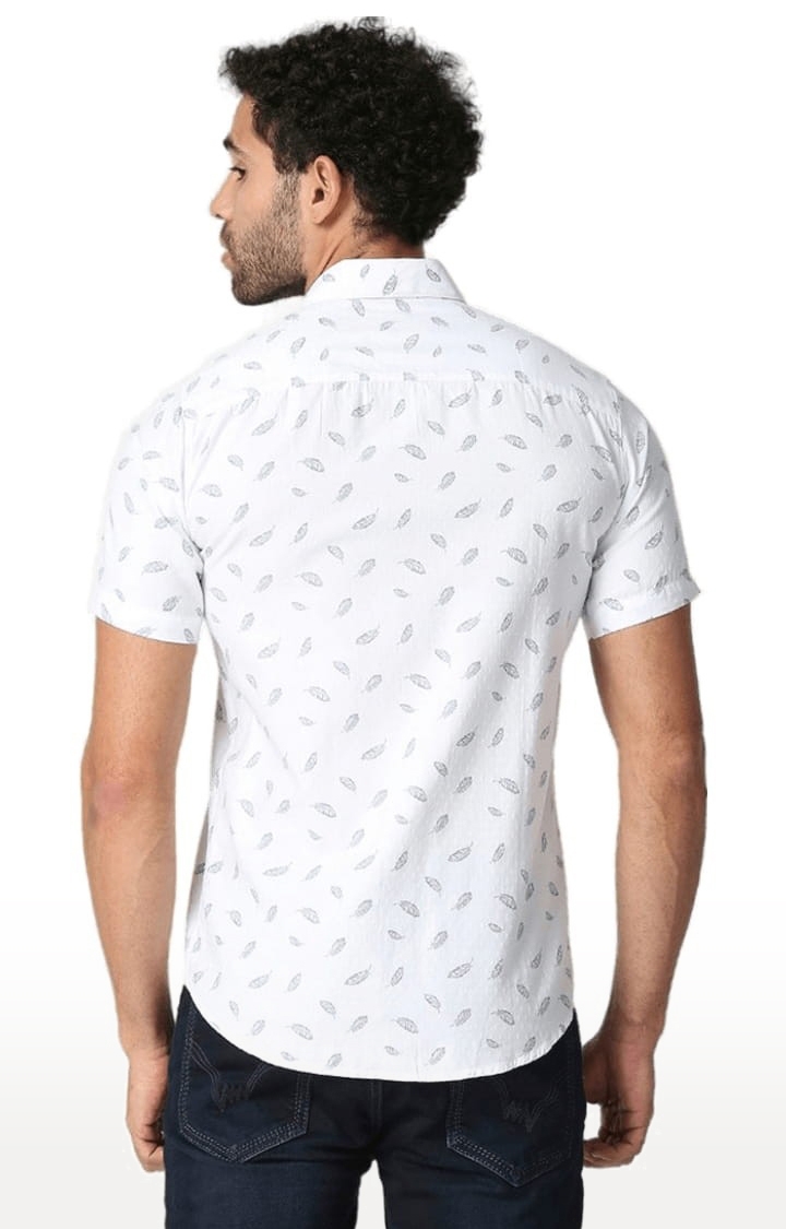 SOLEMIO | Men's White Cotton Printed Casual Shirt 3