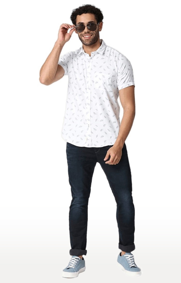 SOLEMIO | Men's White Cotton Printed Casual Shirt 1
