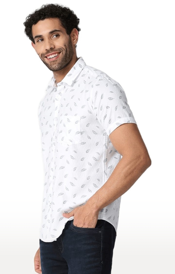 SOLEMIO | Men's White Cotton Printed Casual Shirt 2