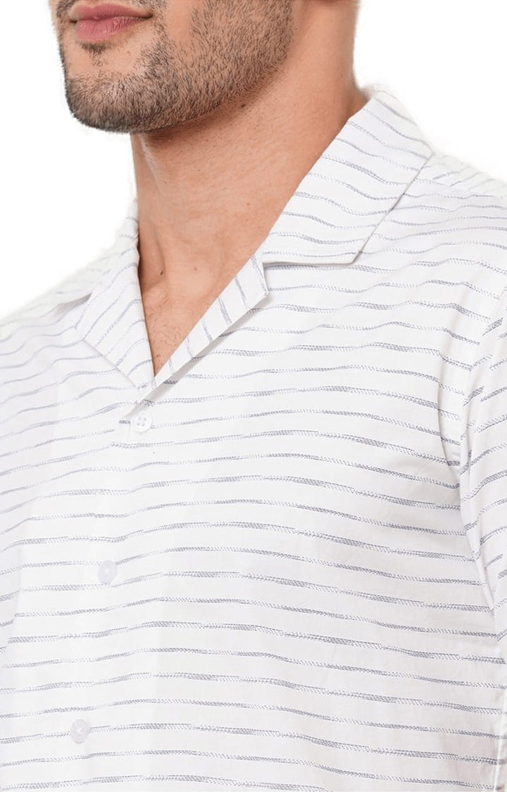 Men's White Cotton Striped Casual Shirt