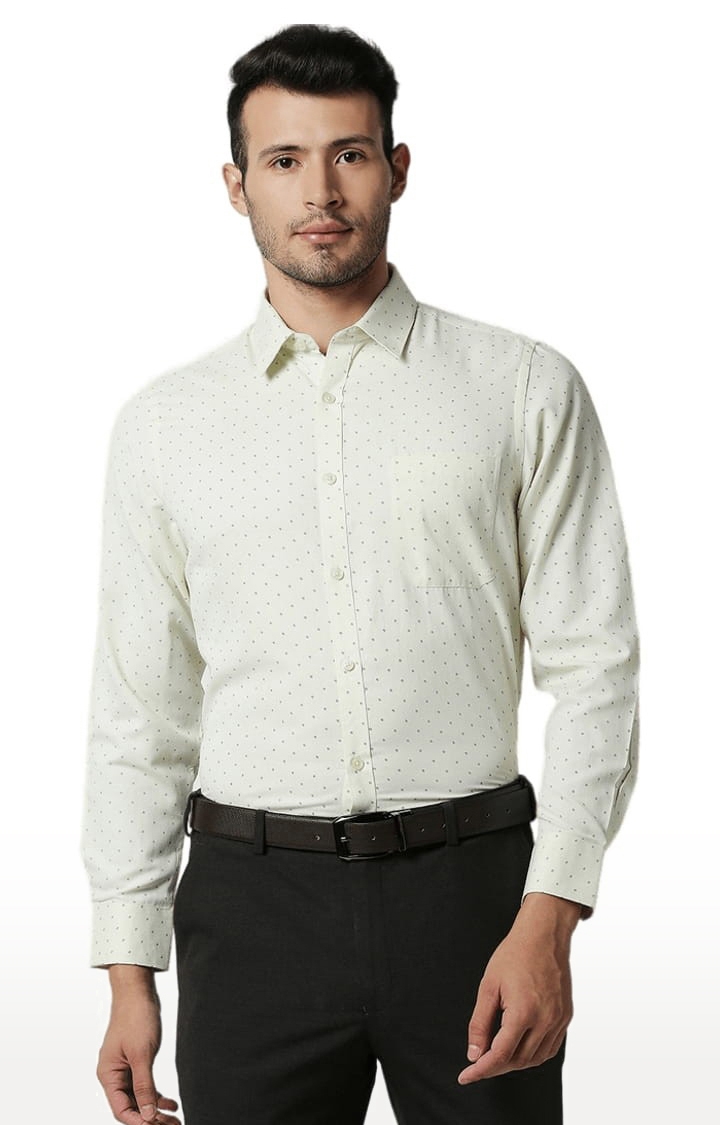 SOLEMIO | Men's Yellow Cotton Printed Formal Shirt 0