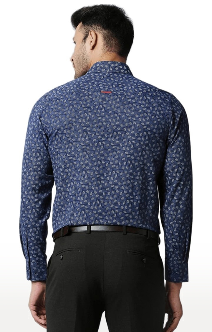 SOLEMIO | Men's Blue Cotton Printed Formal Shirt 3