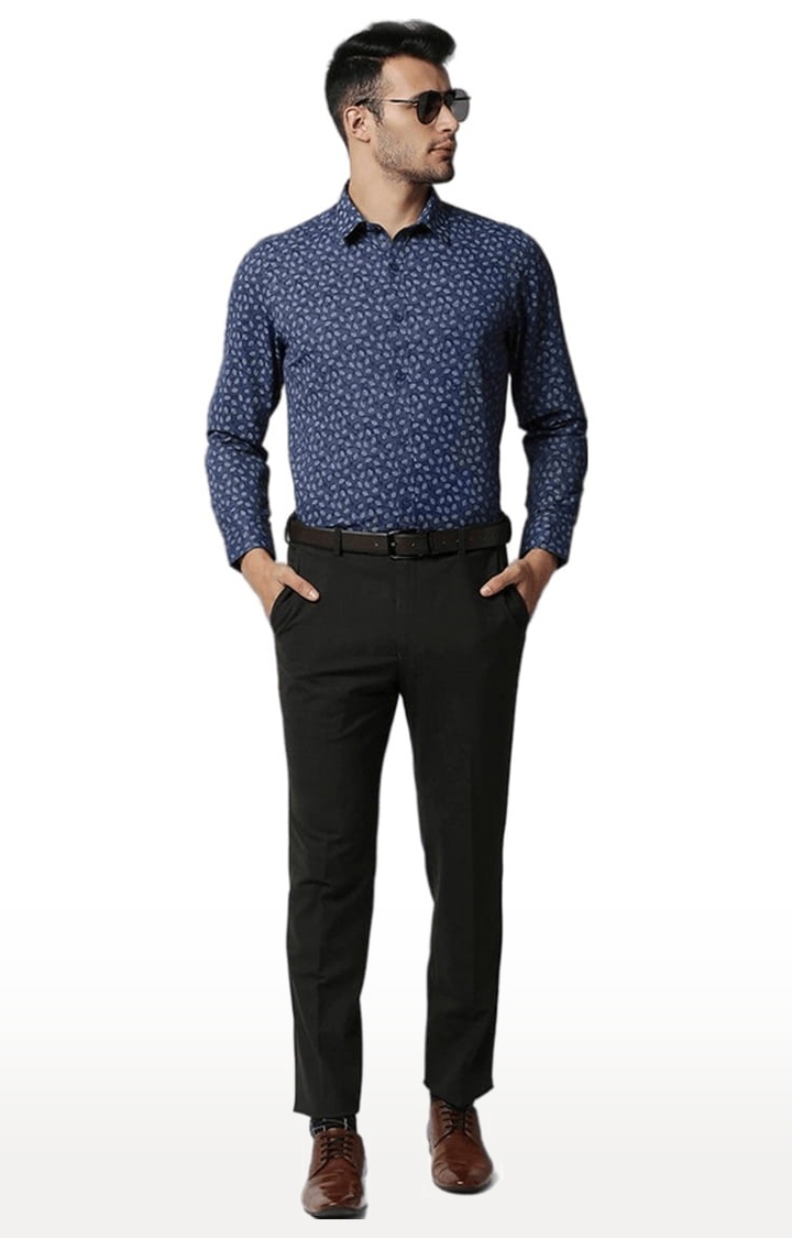 SOLEMIO | Men's Blue Cotton Printed Formal Shirt 1