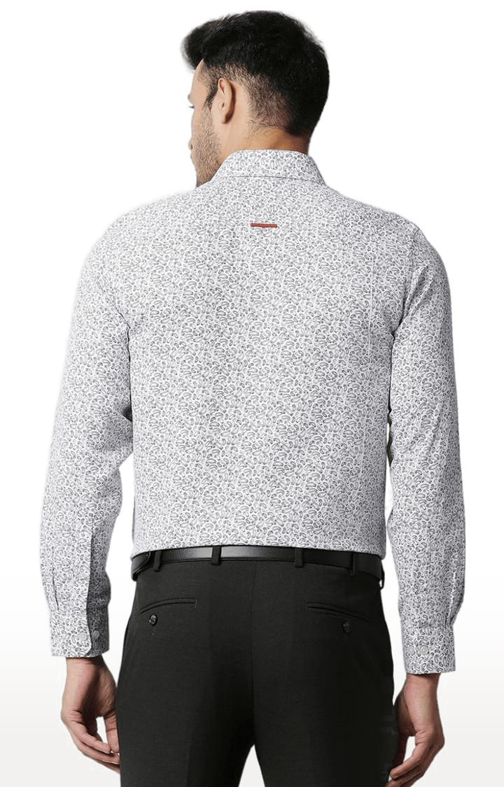 Men's White Cotton Printed Formal Shirt