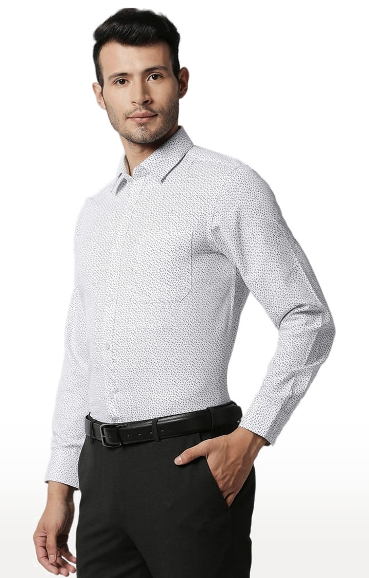 SOLEMIO | Men's White Cotton Printed Formal Shirt 2