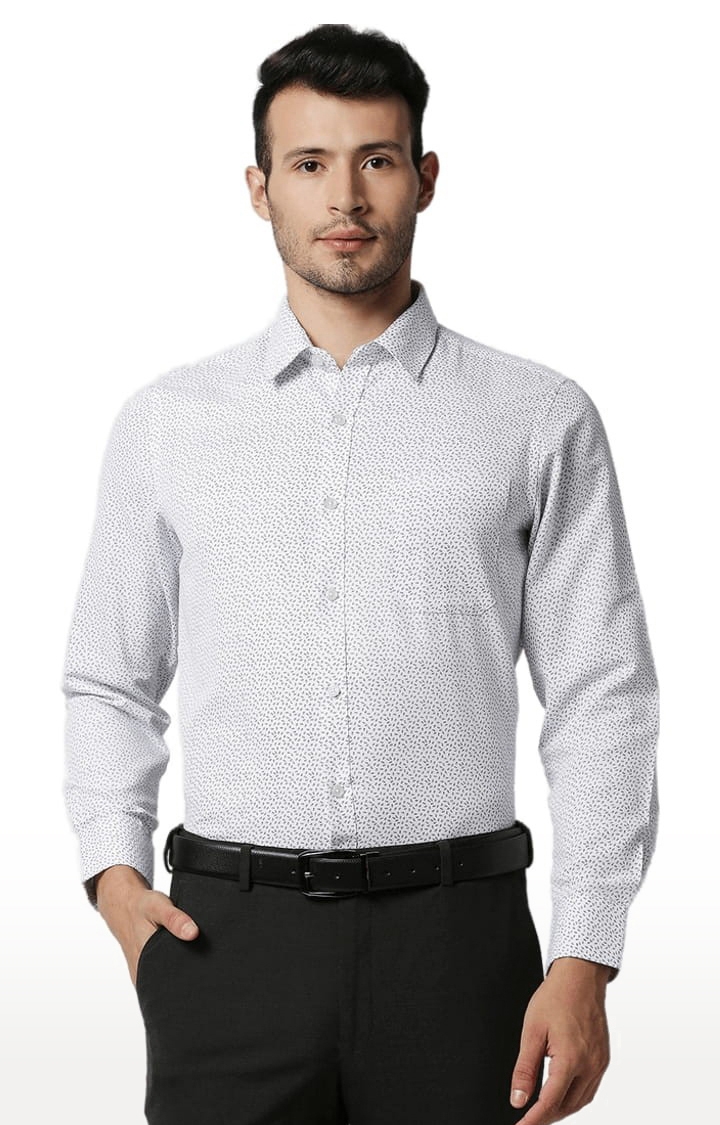 SOLEMIO | Men's White Cotton Printed Formal Shirt 0