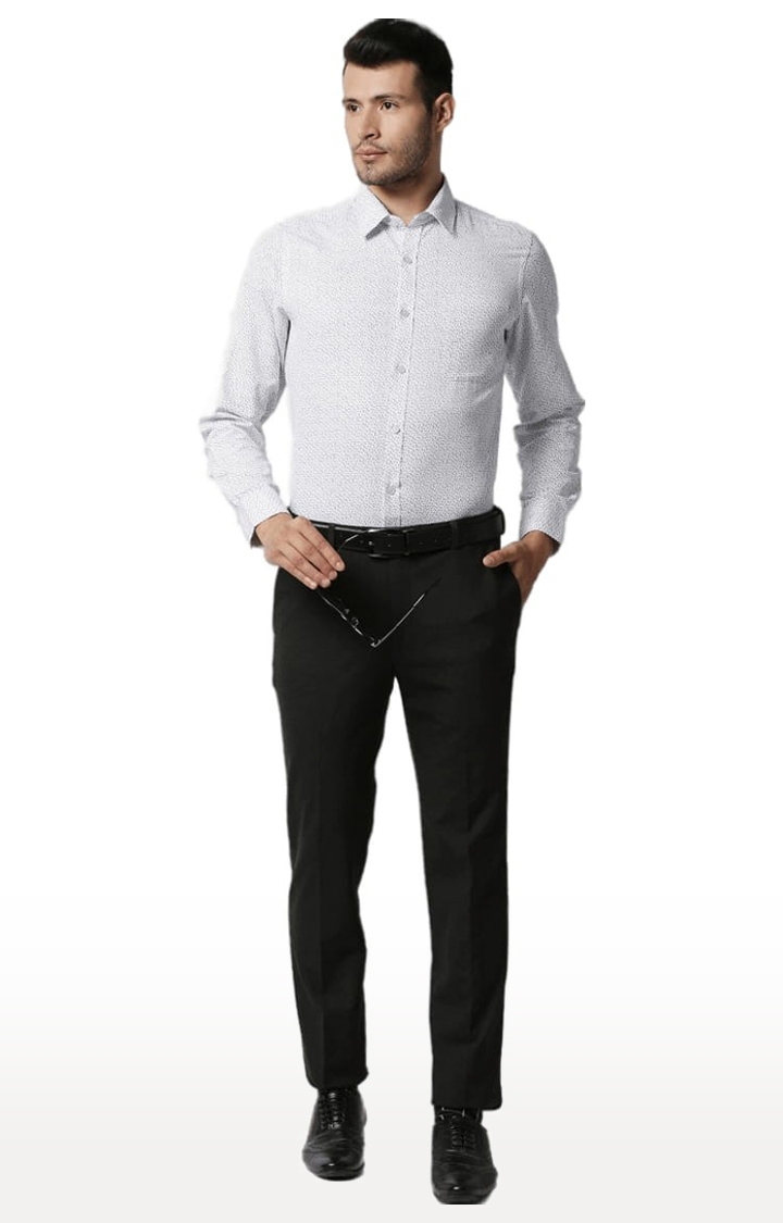 SOLEMIO | Men's White Cotton Printed Formal Shirt 1