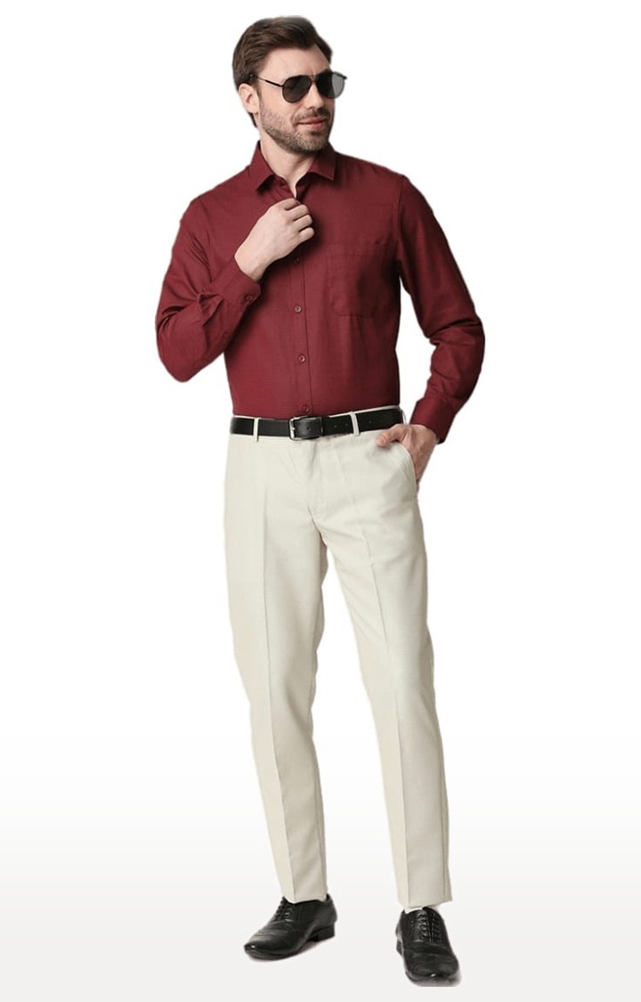 Men's Red Cotton Solid Formal Shirt