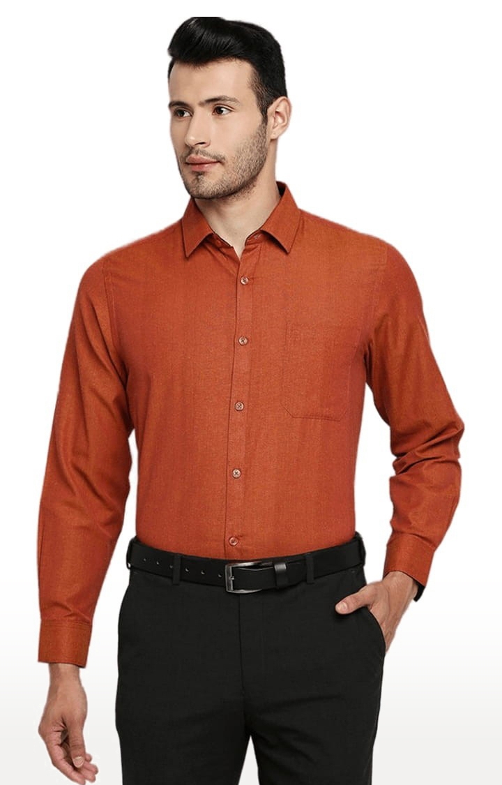 SOLEMIO | Men's Orange Cotton Solid Formal Shirt 0