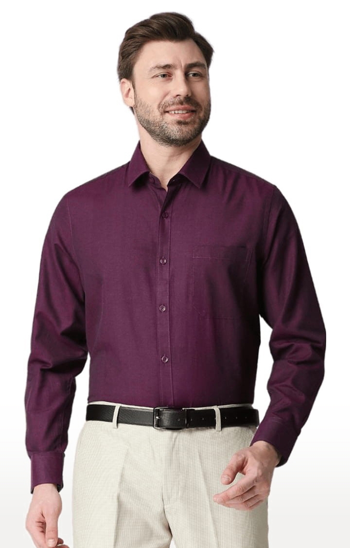 SOLEMIO | Men's Purple Cotton Solid Formal Shirt 0