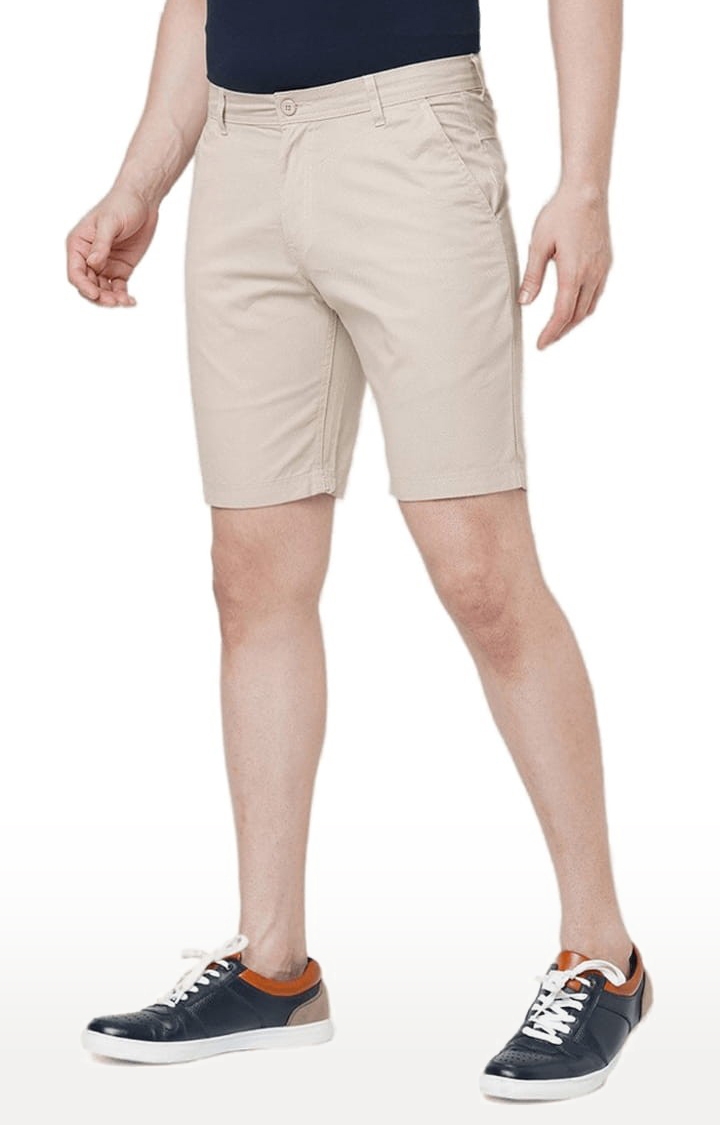 Men's Beige Cotton Solid Short