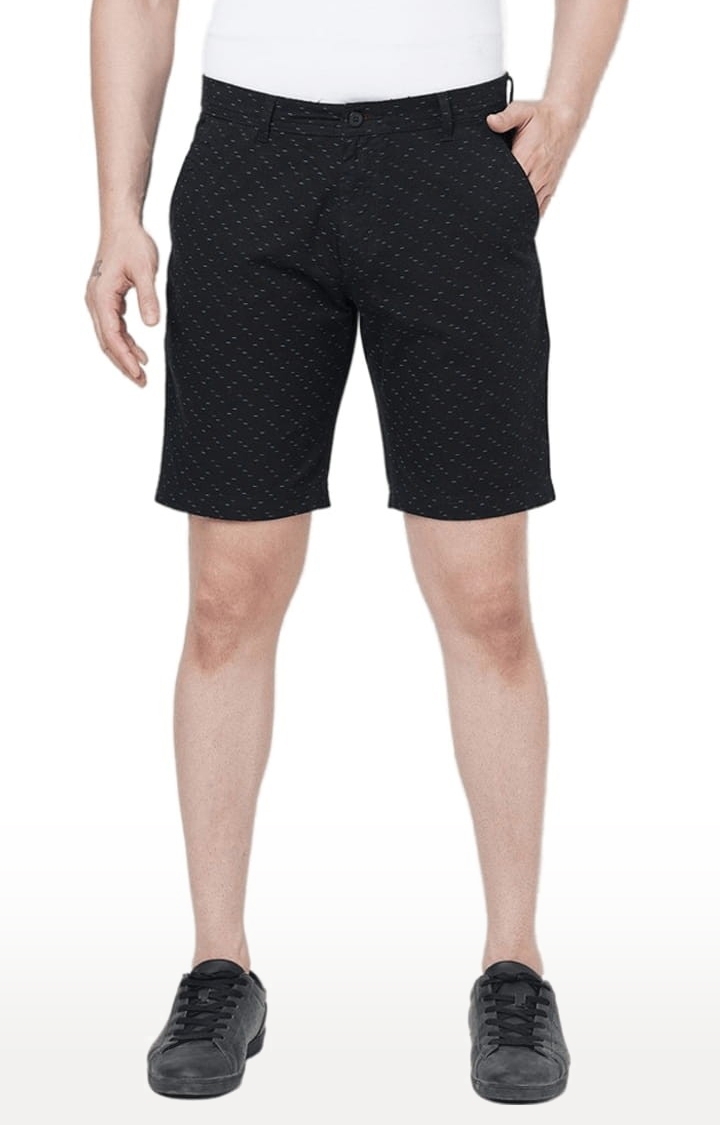 Men's Black Cotton Printed Short