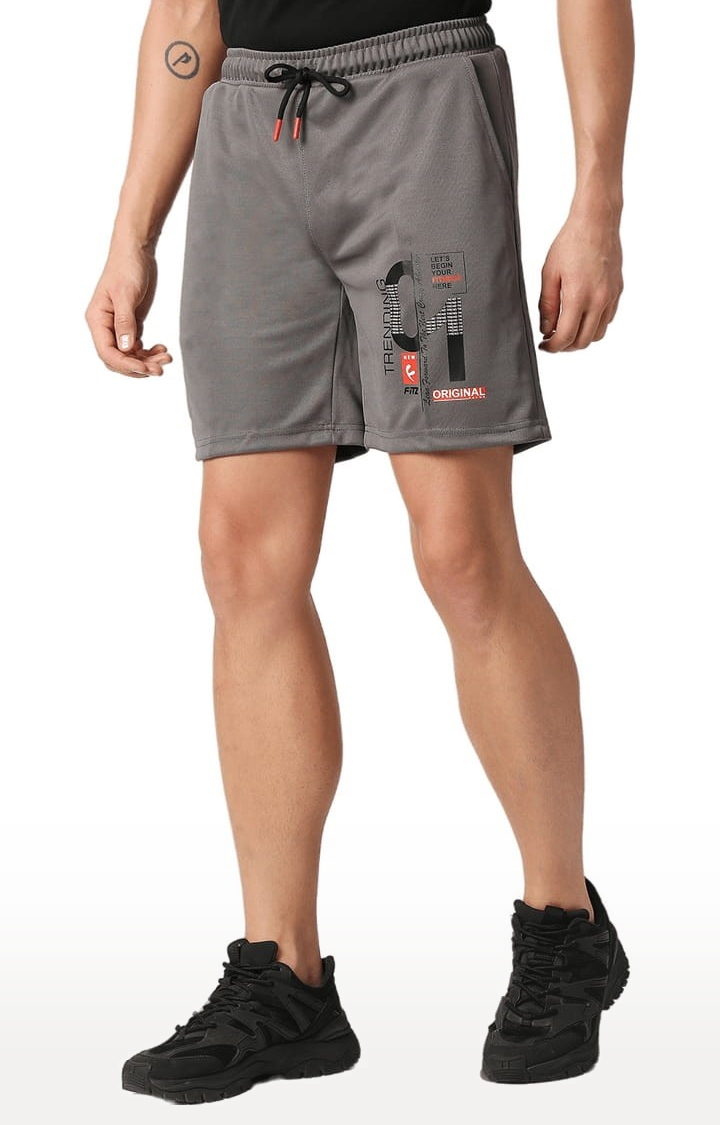 Men's Grey Polyester Printed Short