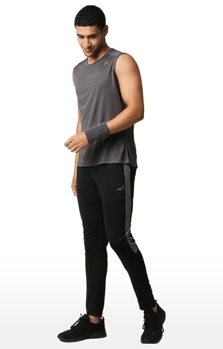 Men's Black Polyester Solid Trackpant