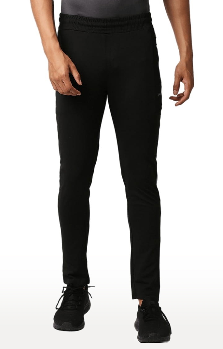 Men's Black Polyester Solid Trackpant