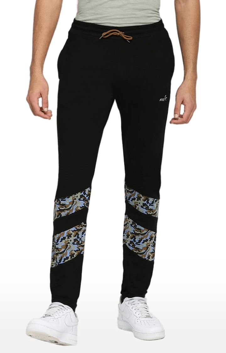 Men's Black Cotton Camouflage Trackpant