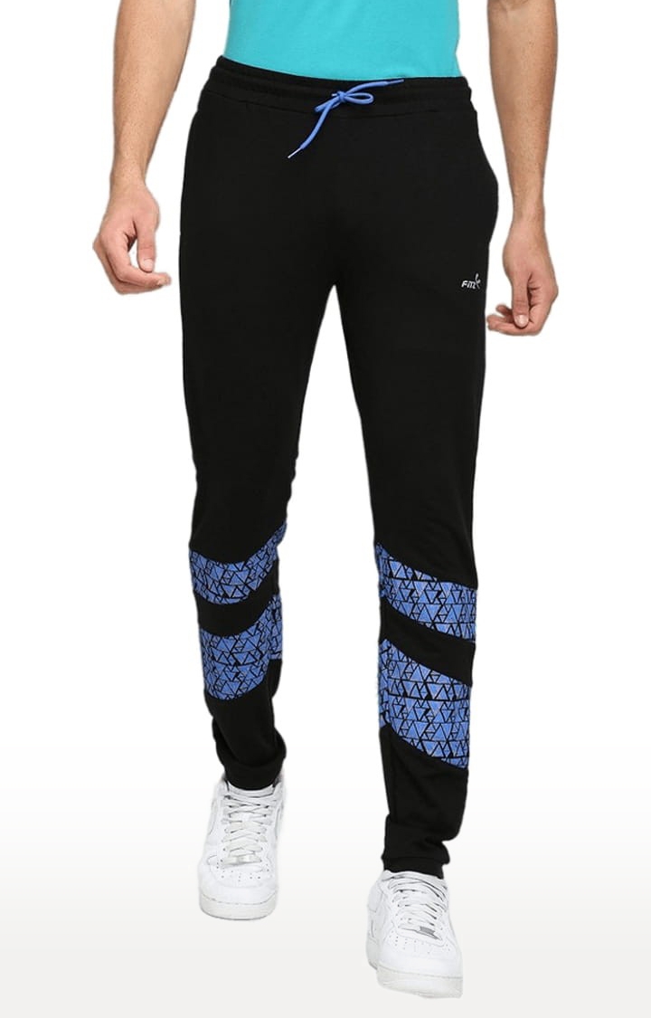 Men's Black Cotton Printed Trackpant