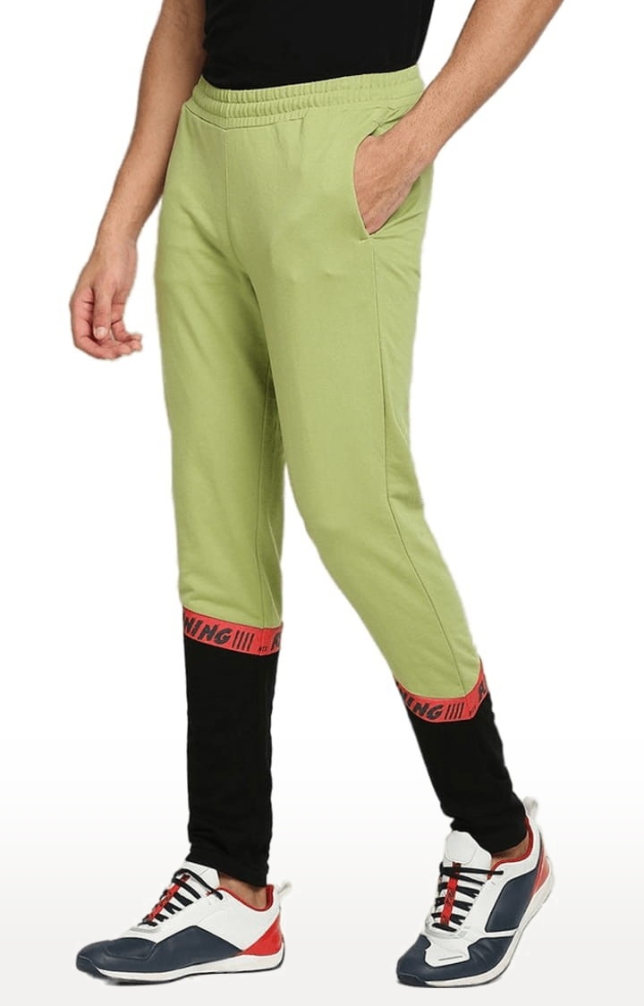 Men's Green Cotton Colourblocked Trackpant
