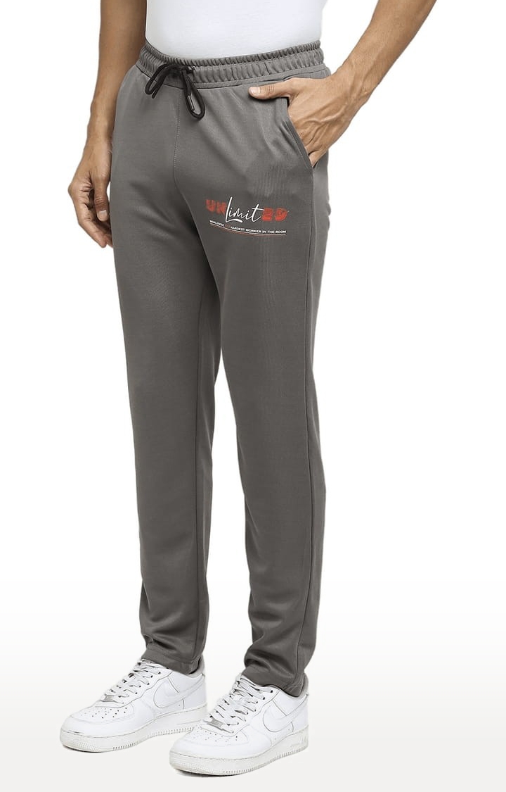Men's Grey Polyester Typographic Printed Trackpant