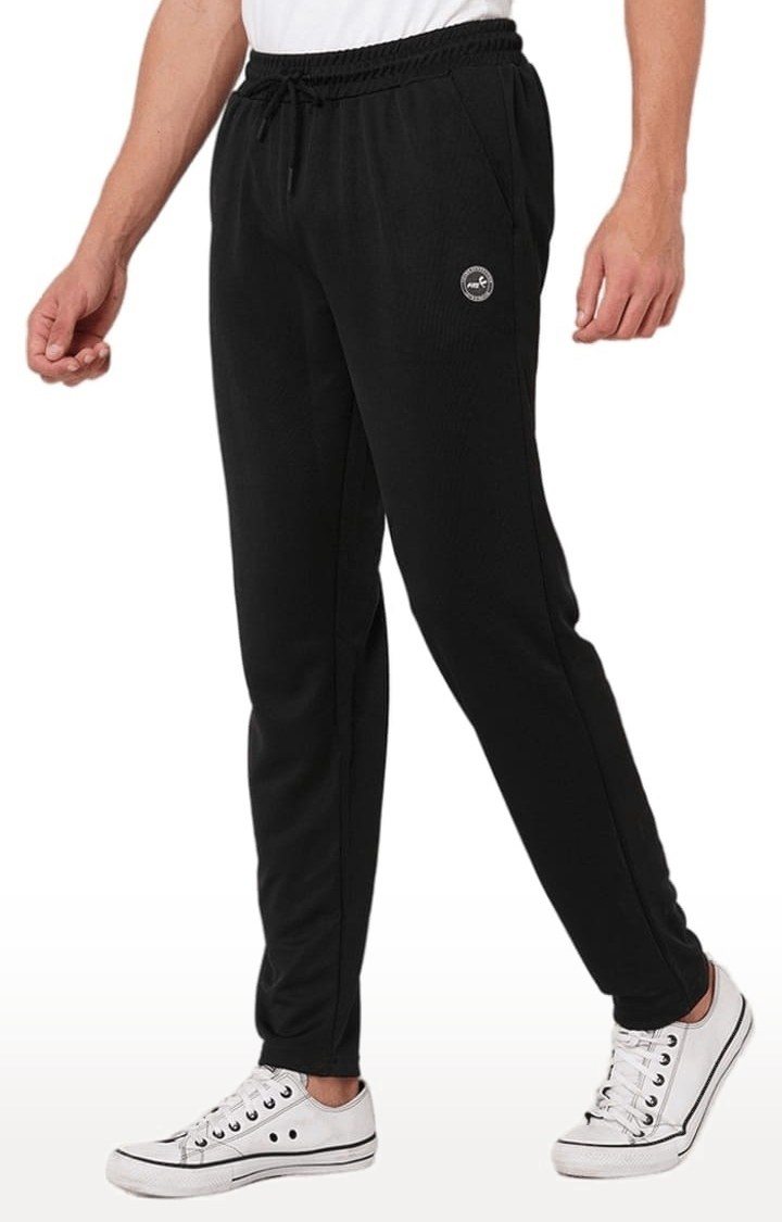 Men's Black Polyester Solid Trackpant