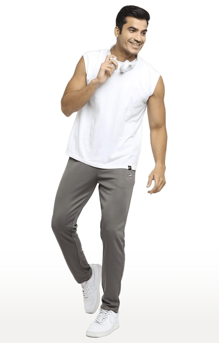 Men's Grey Polyester Solid Trackpant