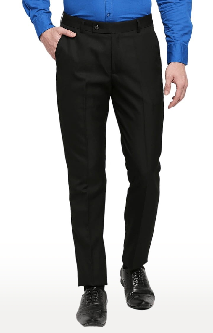SOLEMIO | Men's Black Polyester Solid Formal Trousers 0