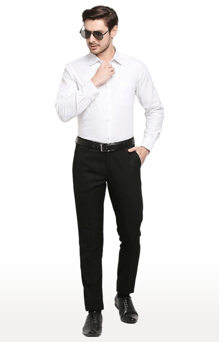 SOLEMIO | Men's Black Polyester Solid Formal Trousers 1