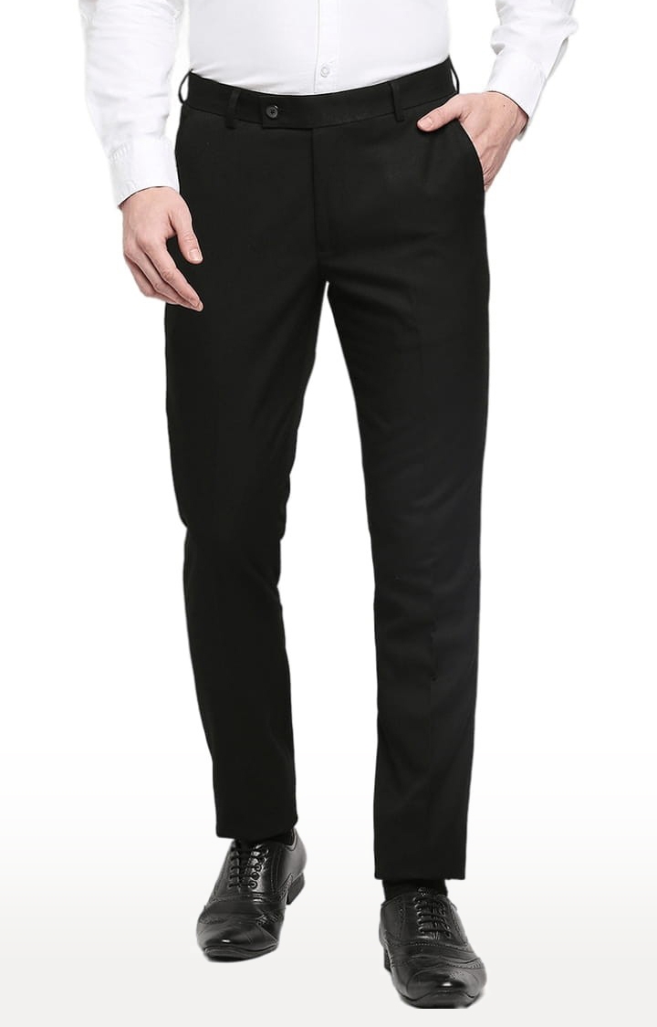 SOLEMIO | Men's Black Polyester Solid Formal Trousers 0