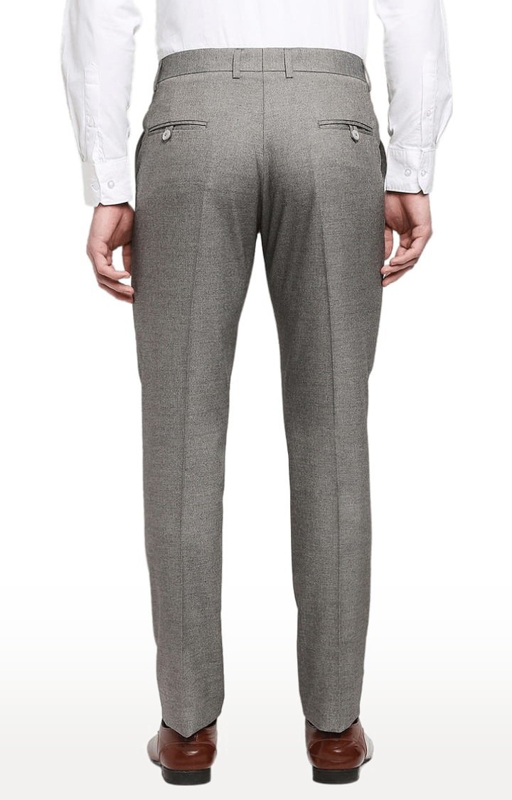 Men's Grey Polyester Solid Formal Trousers