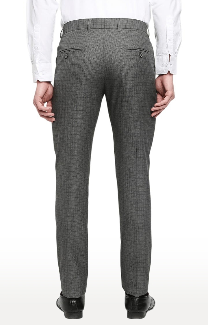SOLEMIO | Men's Grey Polyester Checked Formal Trousers 4