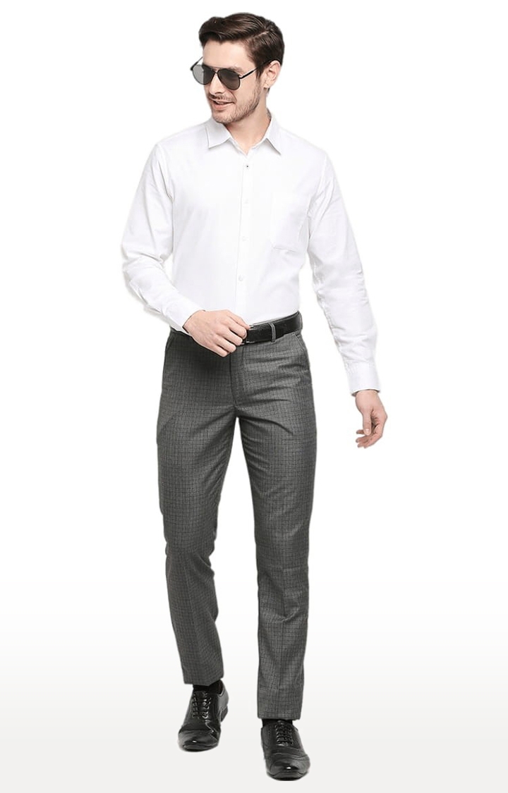 SOLEMIO | Men's Grey Polyester Checked Formal Trousers 1