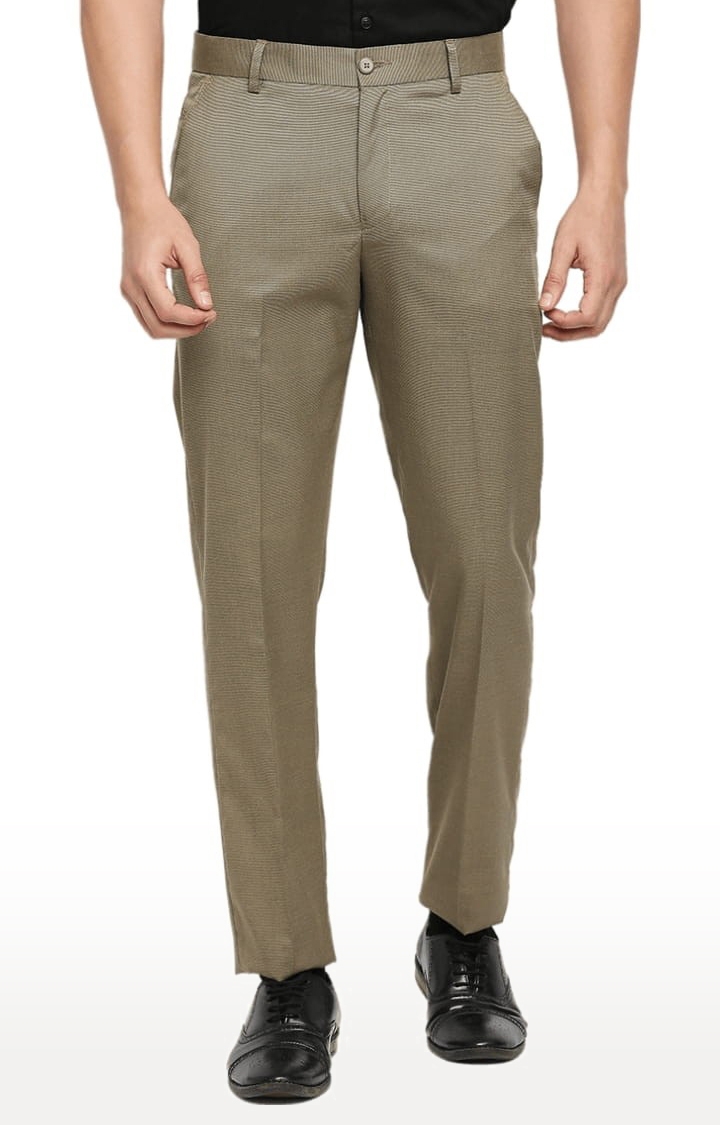 SOLEMIO | Men's Brown Polycotton Solid Formal Trousers 0
