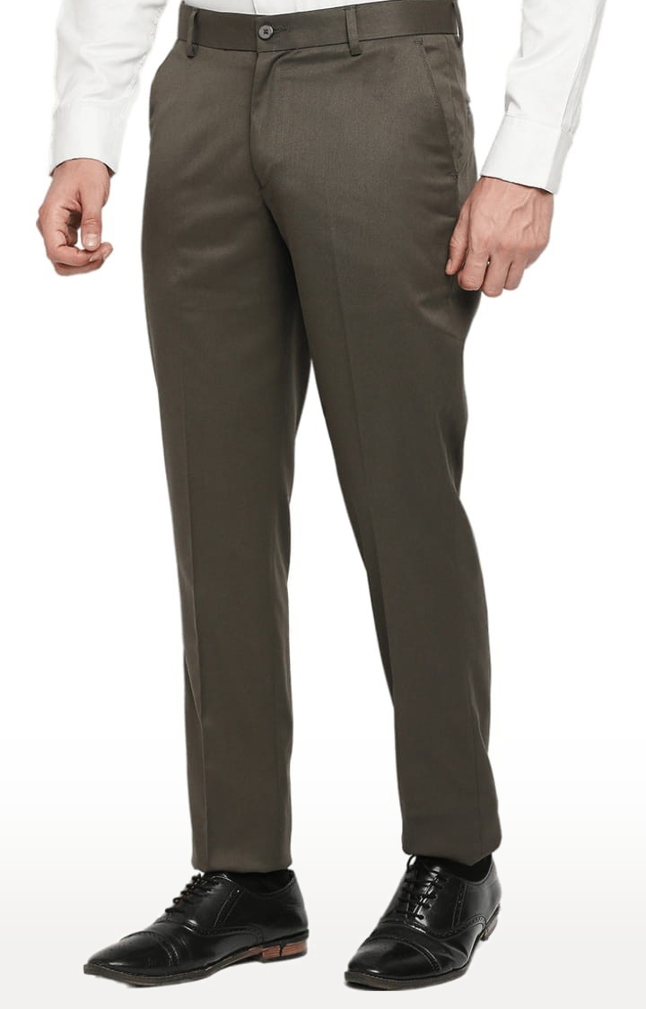 SOLEMIO | Men's Brown Polycotton Solid Formal Trousers 2